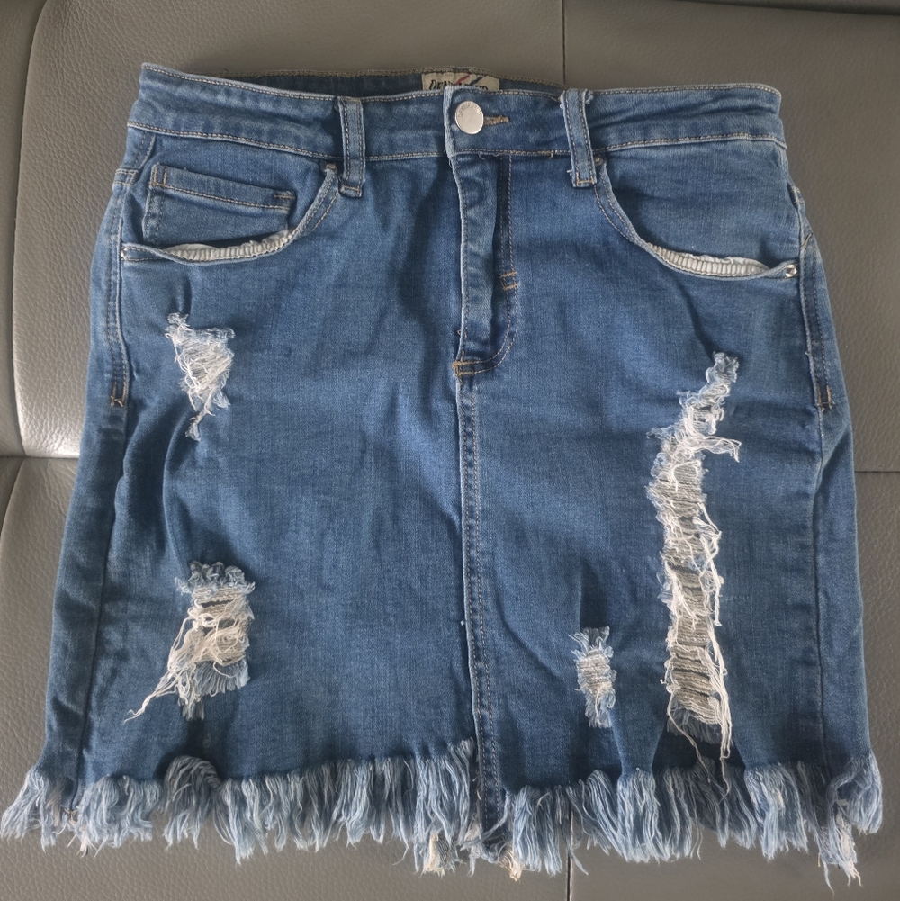 Denim Blvd Los Angeles Women's Skirt Medium Cut-off Ripped Blue